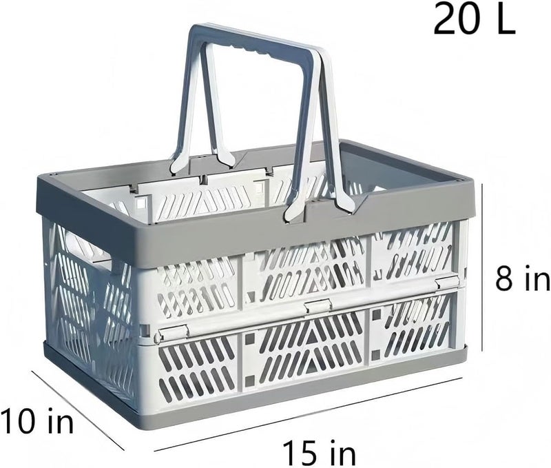UShioart Collapsible Crate Milk Crates for Storage Plastic shopping basket 20L for Kitchen Bathroom (White) - Image 2